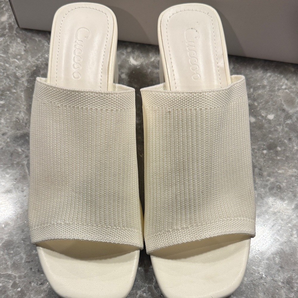 Guess Ivory Knit Slide Mules